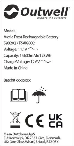 Outwell Oplaadbare Accu Voor Arctic Frost Koelboxen -Buiten Kamperen Verkoop 1069 1900 accu 4