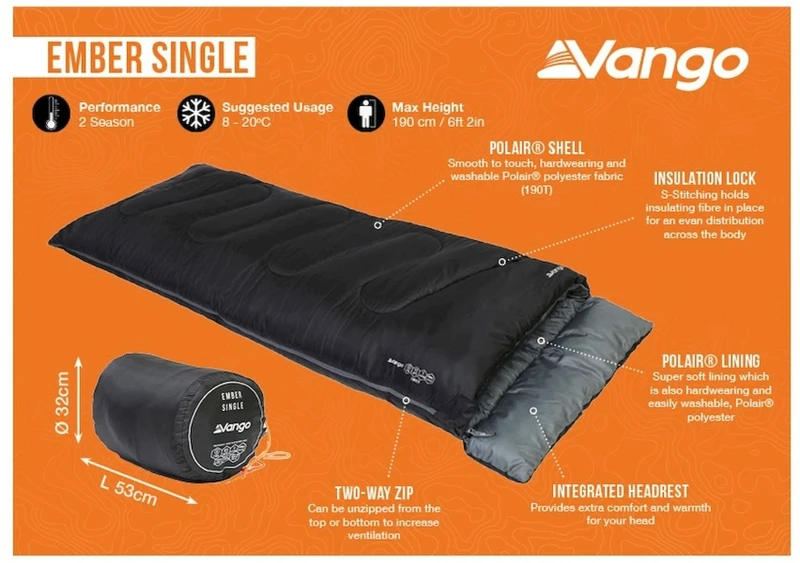 Vango Ember slaapzak - Zwart Vango Ember Slaapzak - Zwart -Buiten Kamperen Verkoop 1900 1783 ember single 2 1
