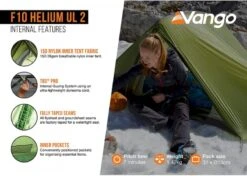 Vango F10 Helium UL 2 Ultralichte Trekking Tunneltent - 1/2 Persoons - Groen -Buiten Kamperen Verkoop 1900 1783 f10 helium ul 2 5